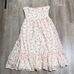Floral Pink ruffled strapless spring Dress